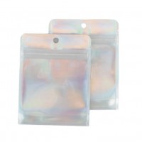 Custom  Color Printed Holographic Laser Rainbow Film Gift Zipper Plastic Bag for Clothes Underwear