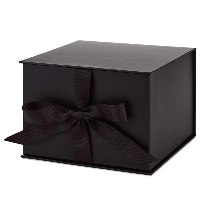 7" Large Black Gift Box with Lid Shredded Paper Fill for Weddings Birthdays Valentines Day Fathers Day Graduation