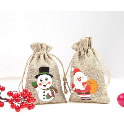 Christmas Drawstring Bags Small Candy Toy Santa Sack Cotton Santa Bag for Christmas Gifts