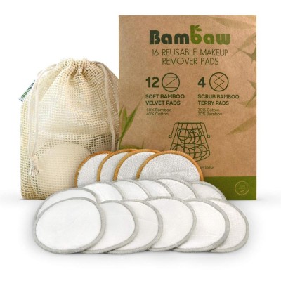 Reusable Make Up Remover Pads 16 Bamboo Removal Pads with Laundry Bag Washable and Eco-Friendly For All Skin Types Face Cleaner