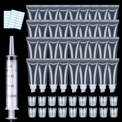 Private Label Print Logo Plastic Soft Clear White 8ml Syringe Cylinder Clear Empty Wand Lip Gloss Squeeze Tubes