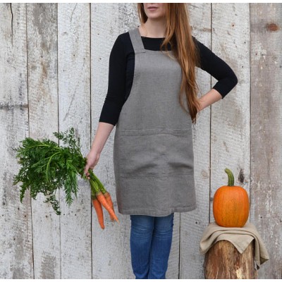 Back cross natural Linen apron stonewashed linen Kitchen apron