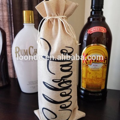 Jute Wine Bottle Covers Gift Bag Champagne Wine Blind Text Packaging Pouch Rustic Hessian Christmas Wedding Party Decorate