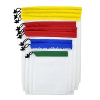 See through colorful strip polyester nylon mesh produce bag with drawstring for gift