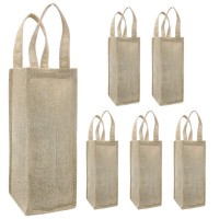 Natural Jute Burlap One Bottle Wine Tote bag with Long rope handles