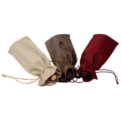 Joy Red Burlap Wine Bag Natural Bag Lover Gift Idea Wine Tote Holiday Gift Pouches