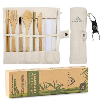 Bamboo Utensils Cutlery Set Reusable Cutlery Travel Set Reusable Wooden Fork Knife Spoon Eco Friendly Natural Organic