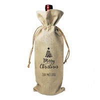 Reusable Jute Wine Bag Wine Bottle Burlap Gift Bag Merry Christmas Personalized Tote with Drawstrings Gift Tag Included Host