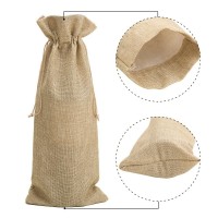 Jute Wine Bags 14 x 6 1/4 inches Hessian Wine Bottle Gift Bags with Drawstring